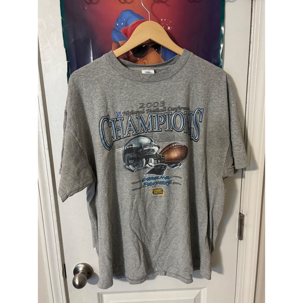 Vintage 2003 Carolina Panthers NFC Champions Super Bowl T-Shirt XL Delta Gray